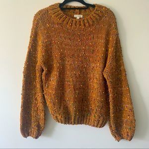 Blu Pepper Mustard Cowl Neck Colorful Speckled Sweater with Balloon Sleeves